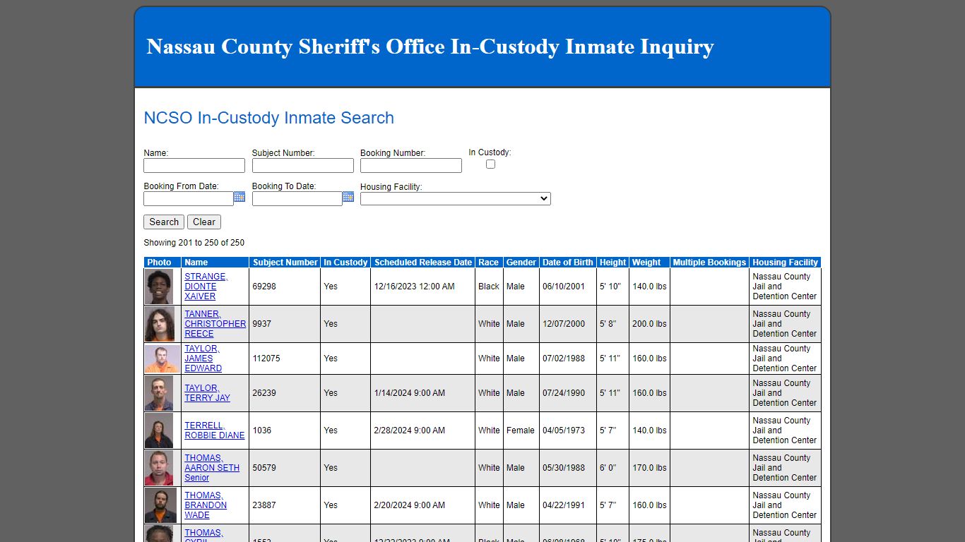 NCSO In-Custody Inmate Search
